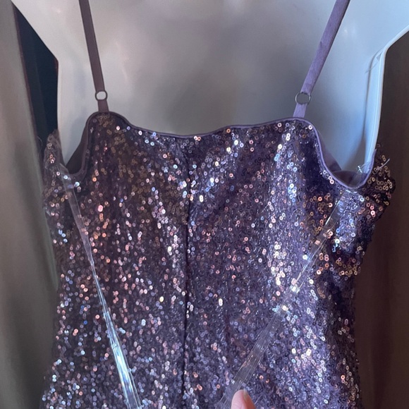 NWT Size medium light Purple Sequinned Mini Dress. Adjustable Spaghetti Straps. - Picture 5 of 10